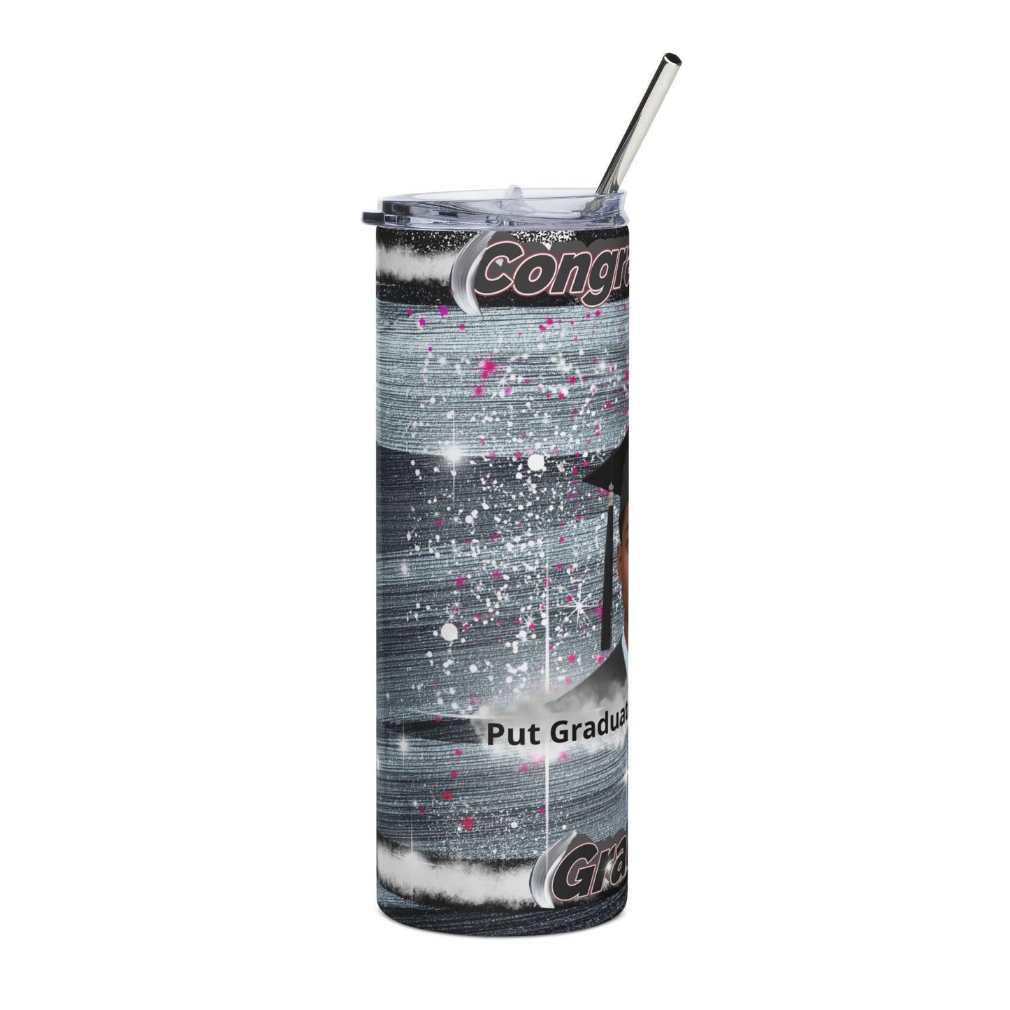 Tumblers: Personalized Graduation Stainless Steel Tumbler 20oz Congratulations Photo Travel Cup. Black