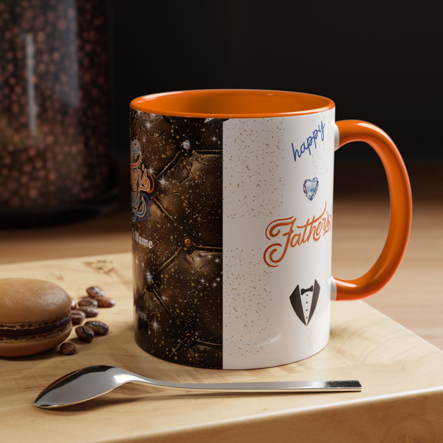 Personalized Fathers Day Coffee Mug Happy Fathers Day Photo & Name Accent Mug