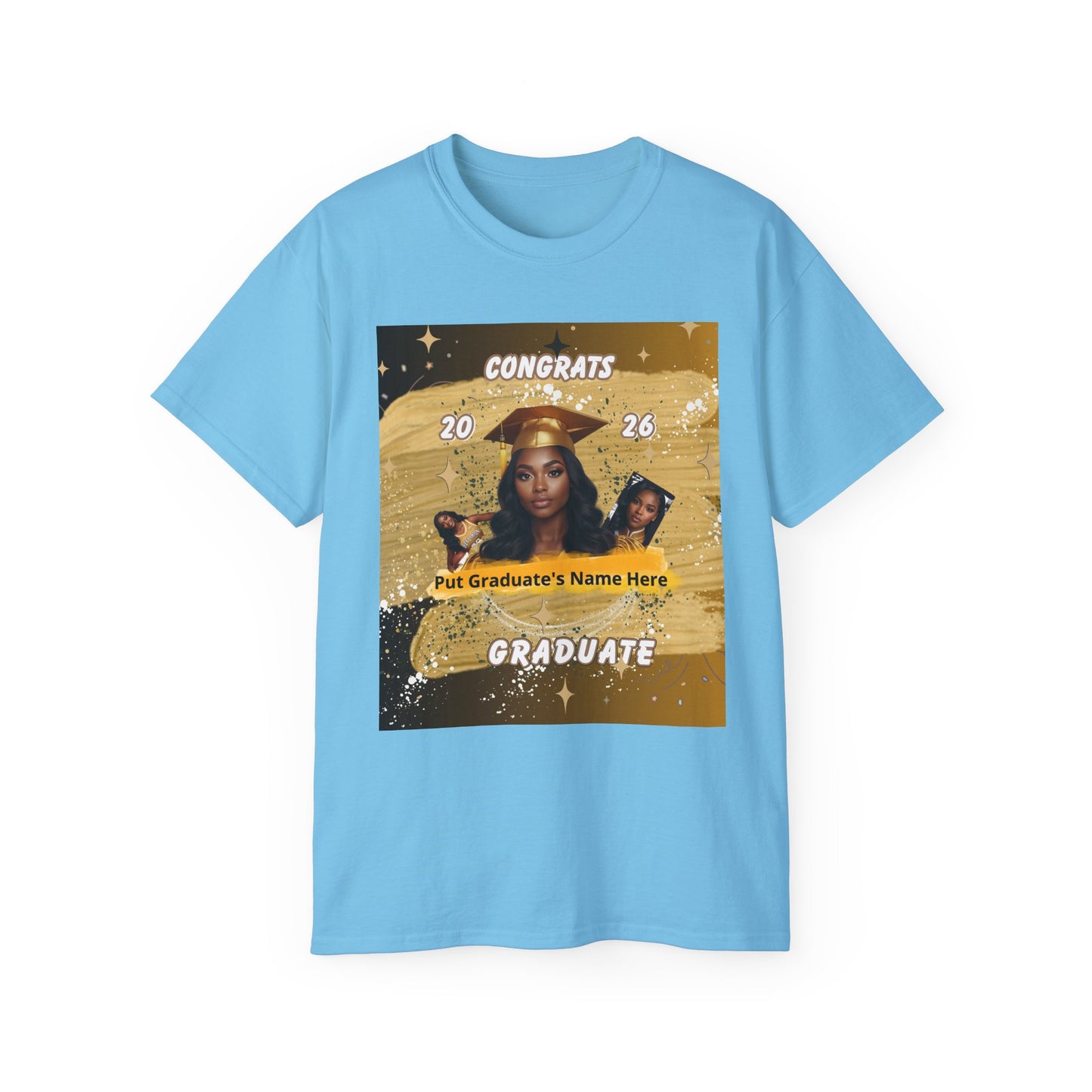 T-Shirts: Graduate Photo Tee Congrats 2026 Personalized Graduation T-Shirt. Gold/Yellow Personalize, upload your photo and write the name.