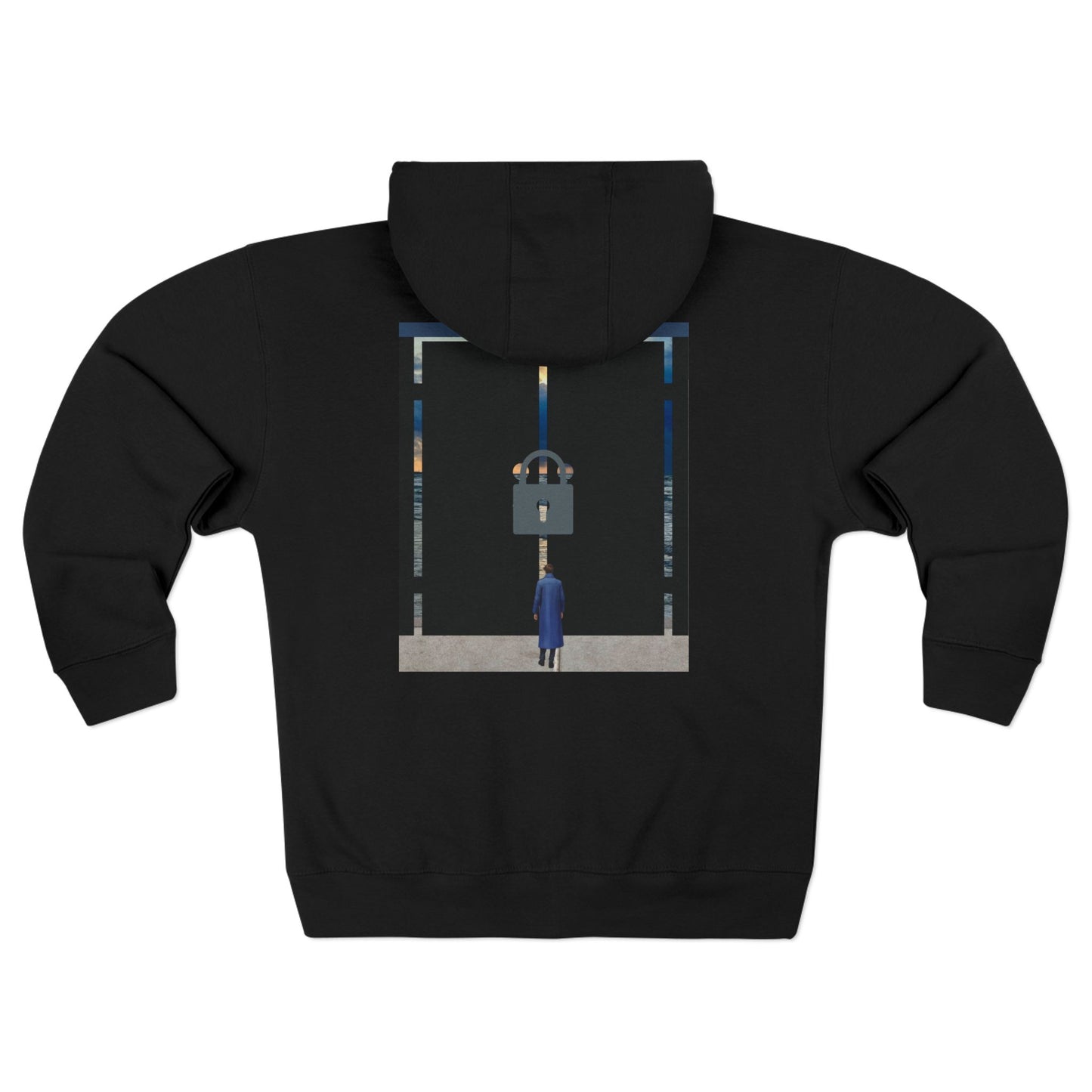 Surreal Doorway Zip Hoodie — Lone Figure Nightscape Artwork