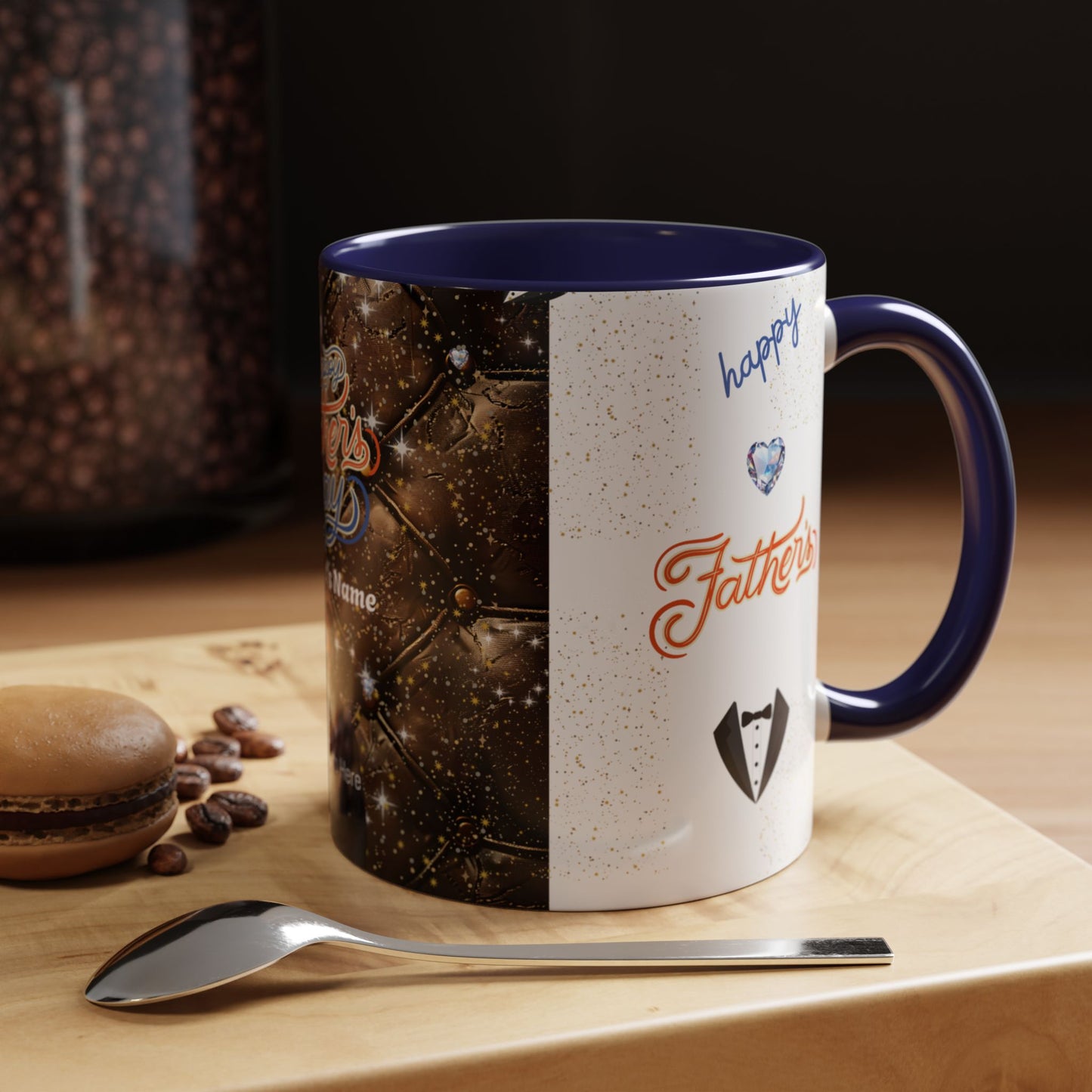 Personalized Fathers Day Coffee Mug Happy Fathers Day Photo & Name Accent Mug