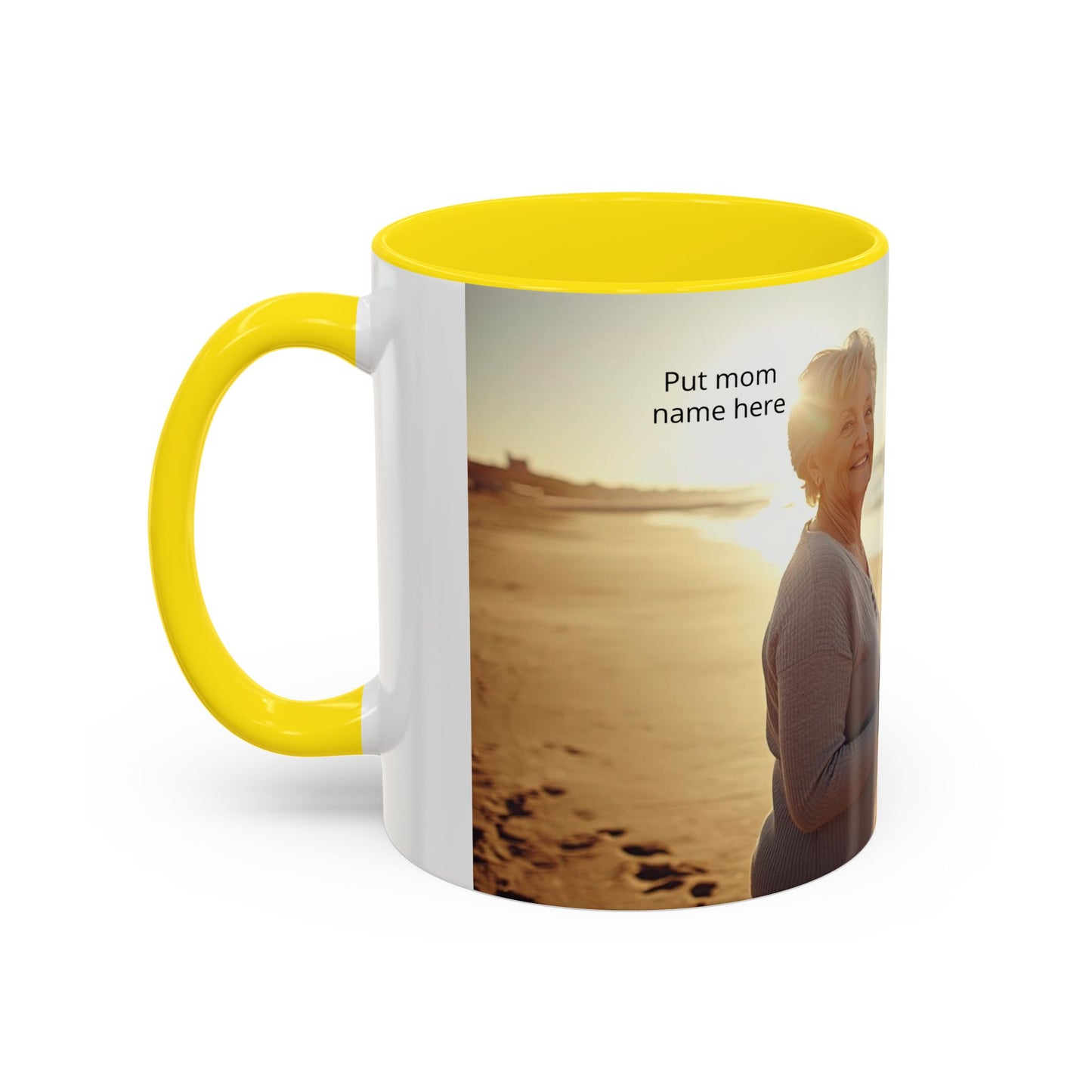 Personalized Photo Accent Coffee Mug Custom Mom and Dad Name, Sunset Beach Memory (11/15oz)