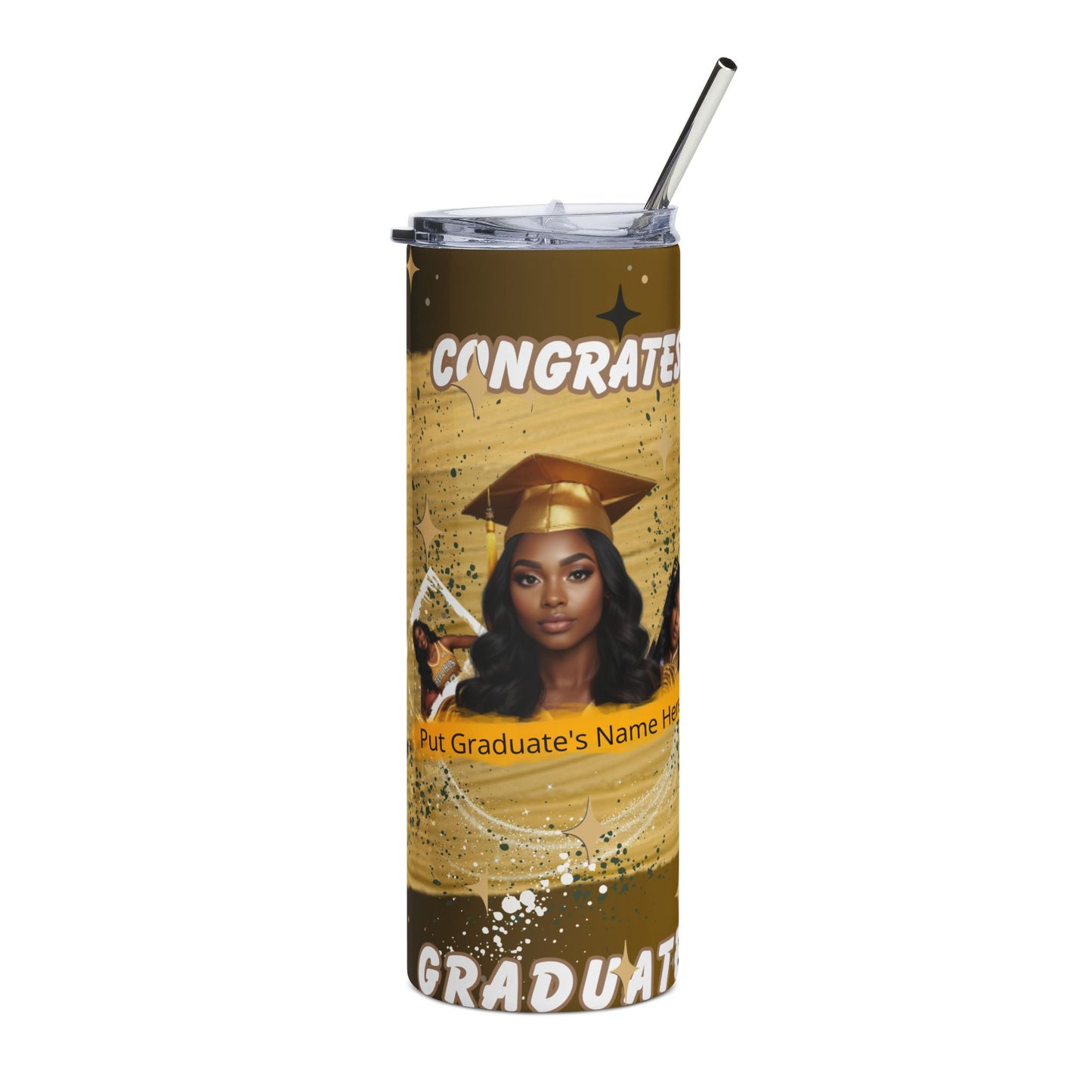 Tumbler: Graduation Photo Tumbler Personalized 20oz Stainless Steel Grad Gift. Gold