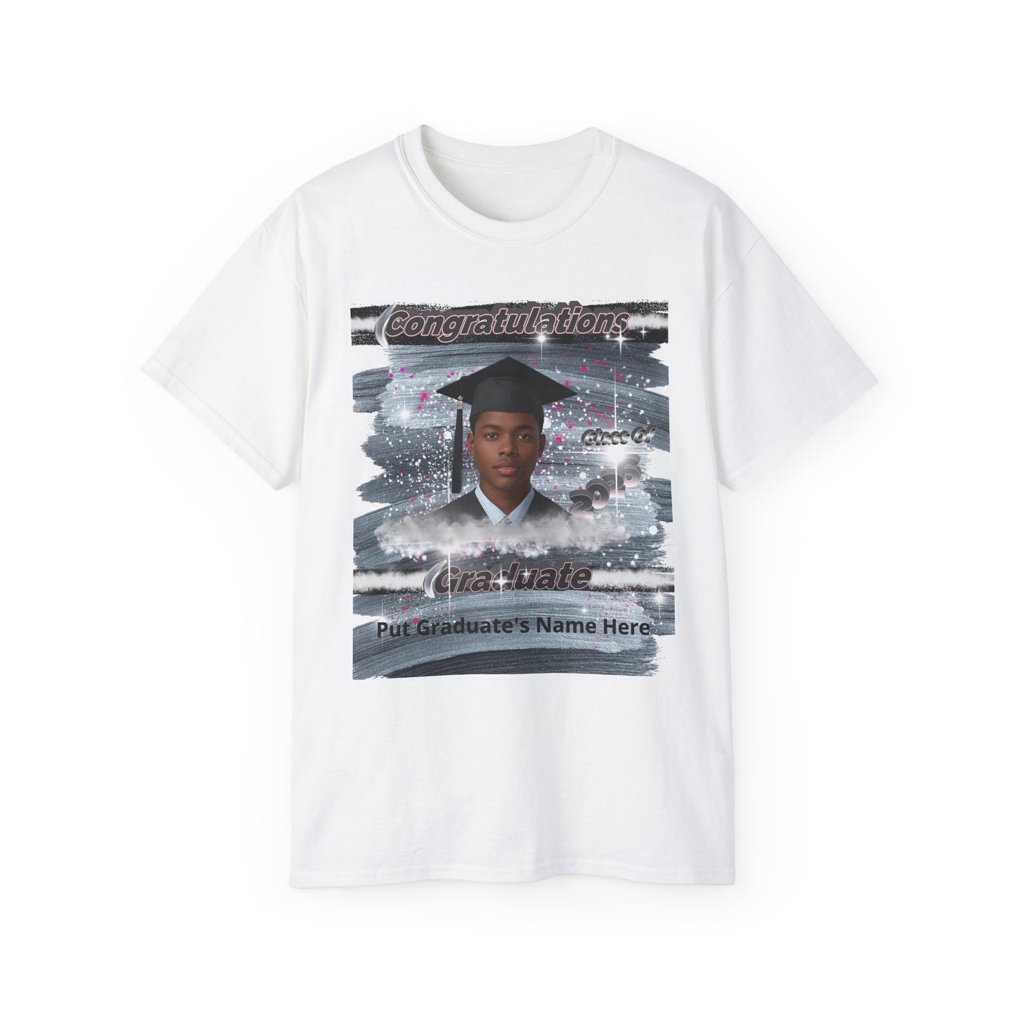 T-Shirt: Graduation Photo Tee, Custom Name Cap & Gown Tribute: Black, Personalize