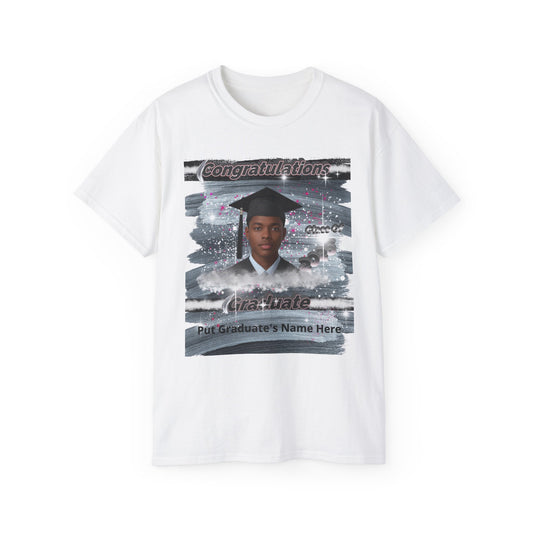 T-Shirt: Graduation Photo Tee, Custom Name Cap & Gown Tribute: Black, Personalize
