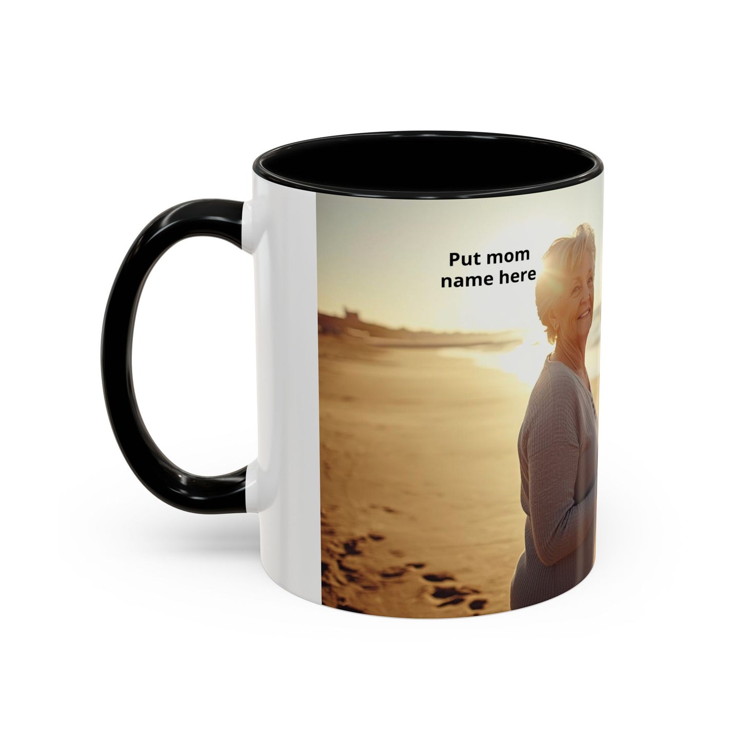 Personalized Photo Accent Coffee Mug Custom Mom and Dad Name, Sunset Beach Memory (11/15oz)