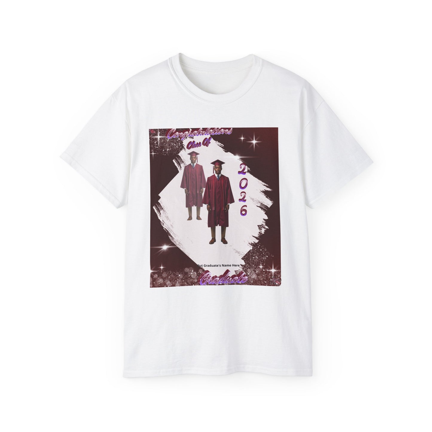 T-Shirt: 2026 Graduation Photo Tee. Class of 2026 Senior Keepsake Shirt, personalize: Deep red/Mahogony.  Mix and Match