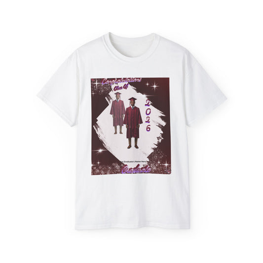 T-Shirt: 2026 Graduation Photo Tee. Class of 2026 Senior Keepsake Shirt, personalize: Deep red/Mahogony.  Mix and Match