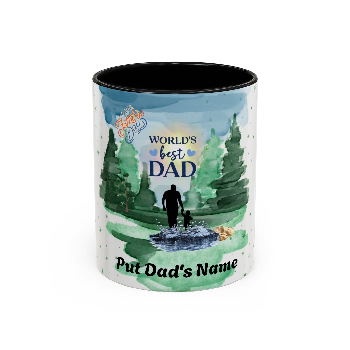 Worlds Best Dad Personalized Accent Coffee Mug Custom Name Fathers Day Gift (11oz)