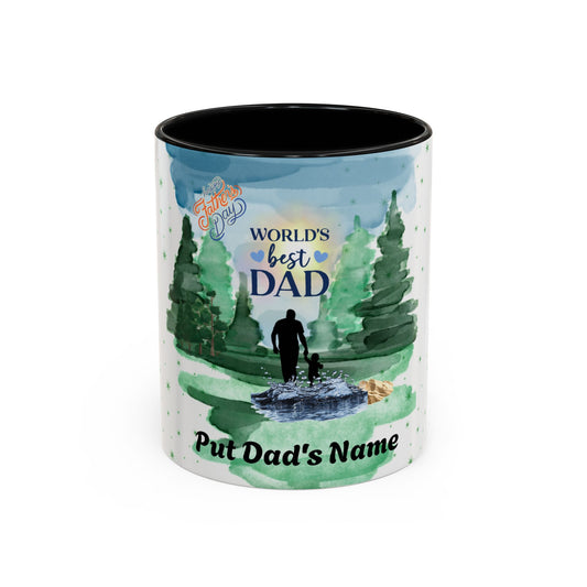 Worlds Best Dad Personalized Accent Coffee Mug Custom Name Fathers Day Gift (11oz)