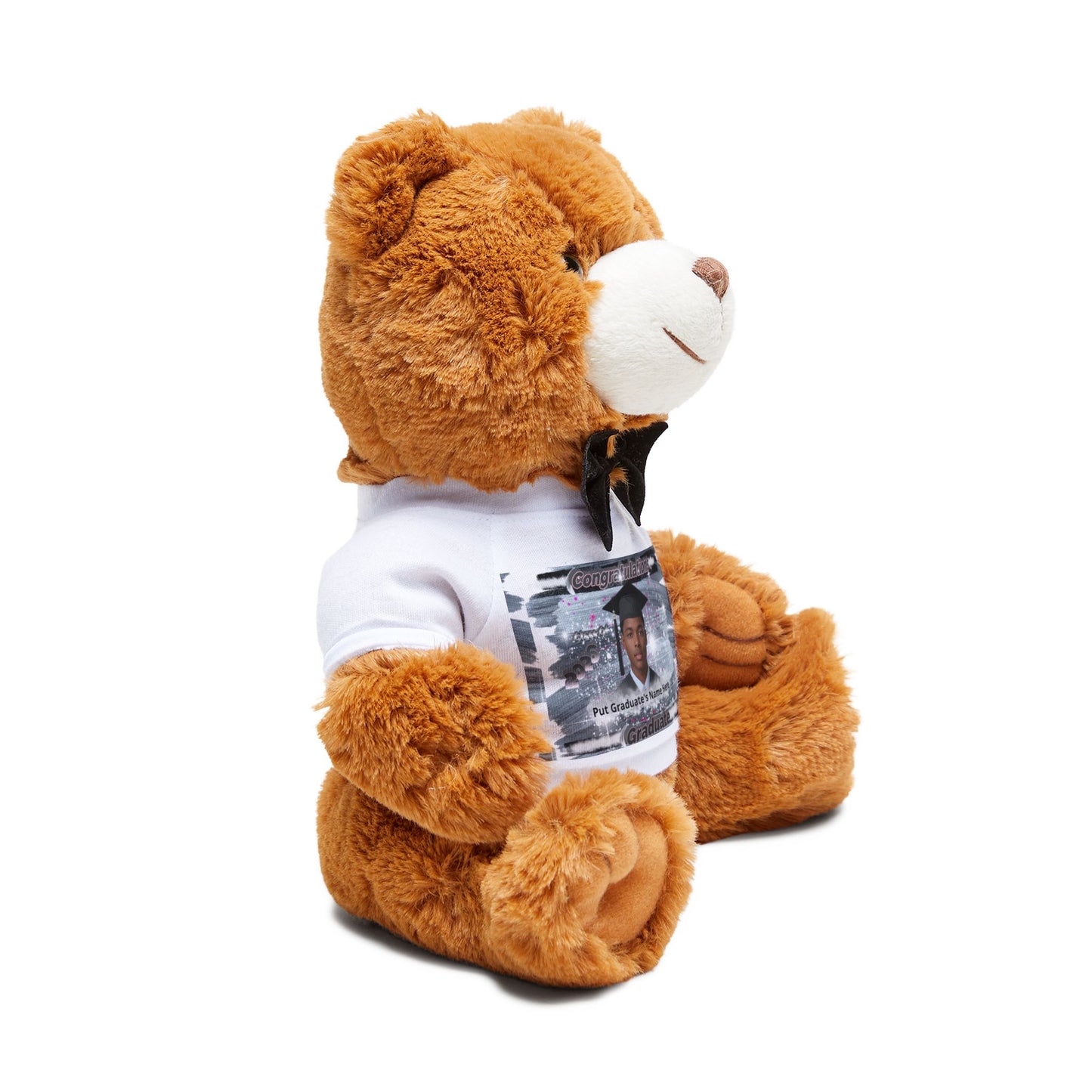 Teddy Bear Personalized Photo with Custom T-Shirt. Graduation Keepsake. Black