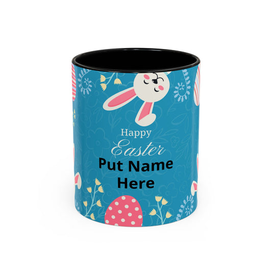 Personalized Easter Coffee Mug.  Happy Easter" Bunny & Eggs Accent Mug (11/15oz)