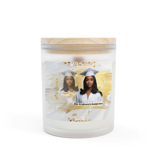 Candle 2: Graduation Photo Frosted Glass Candle Personalized 11oz Grad Gift. White