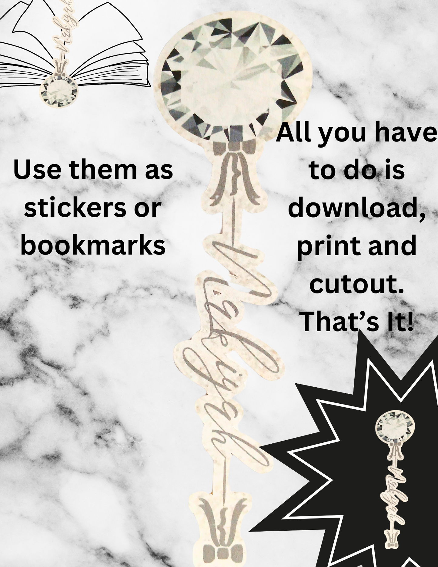 Customized Unique bookmarks and stickers digital downloads