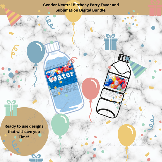 Kid sublimation and party favor Birthday bundle gender neutral. Editable Name.