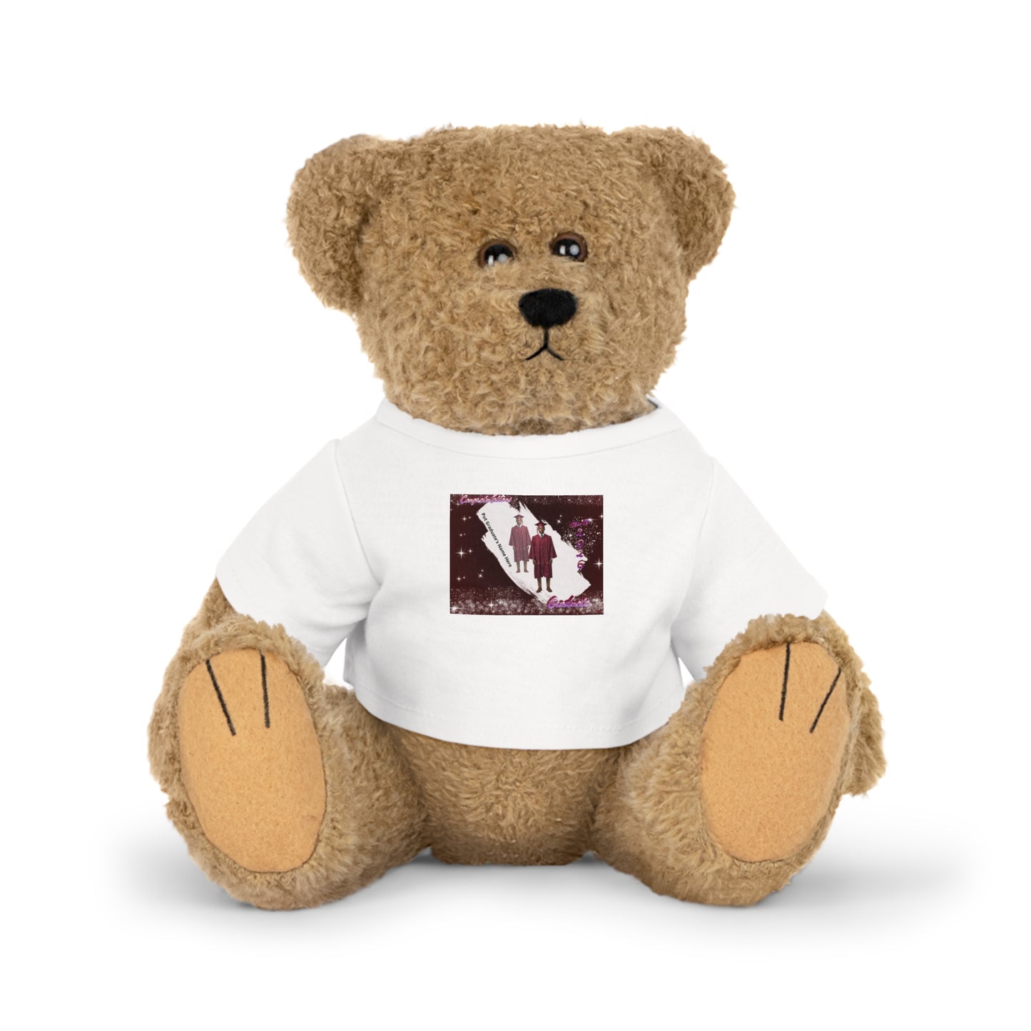 Teddy Bear Stuffed Bear Plush Graduation, personalize photo and name T-Shirt, Winter Couple Silhouette Design. Mahogany/Deep Red