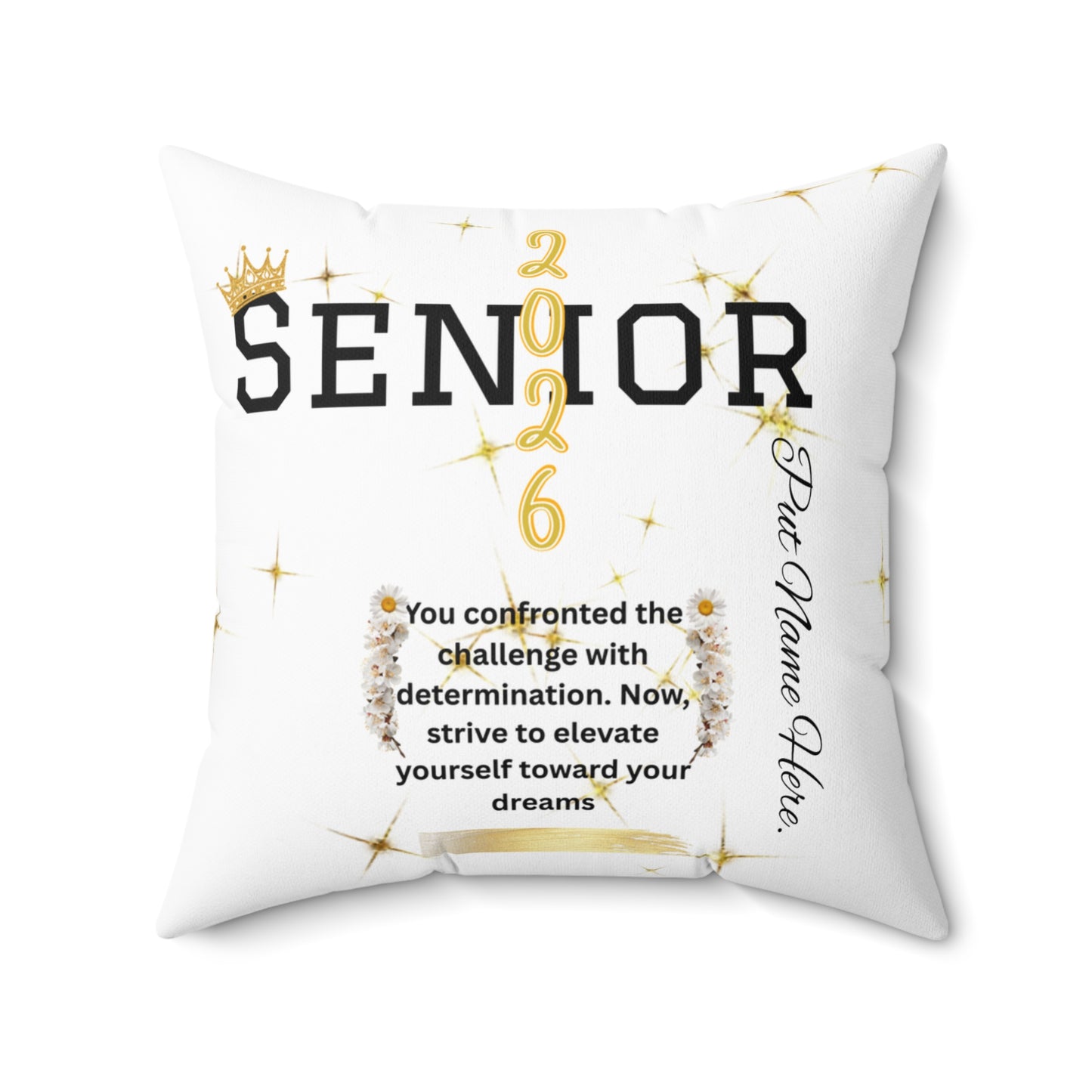 Senior 2026 Graduation Photo Pillow Personalized Gold & White Graduate Keepsake. Add name to front and back.