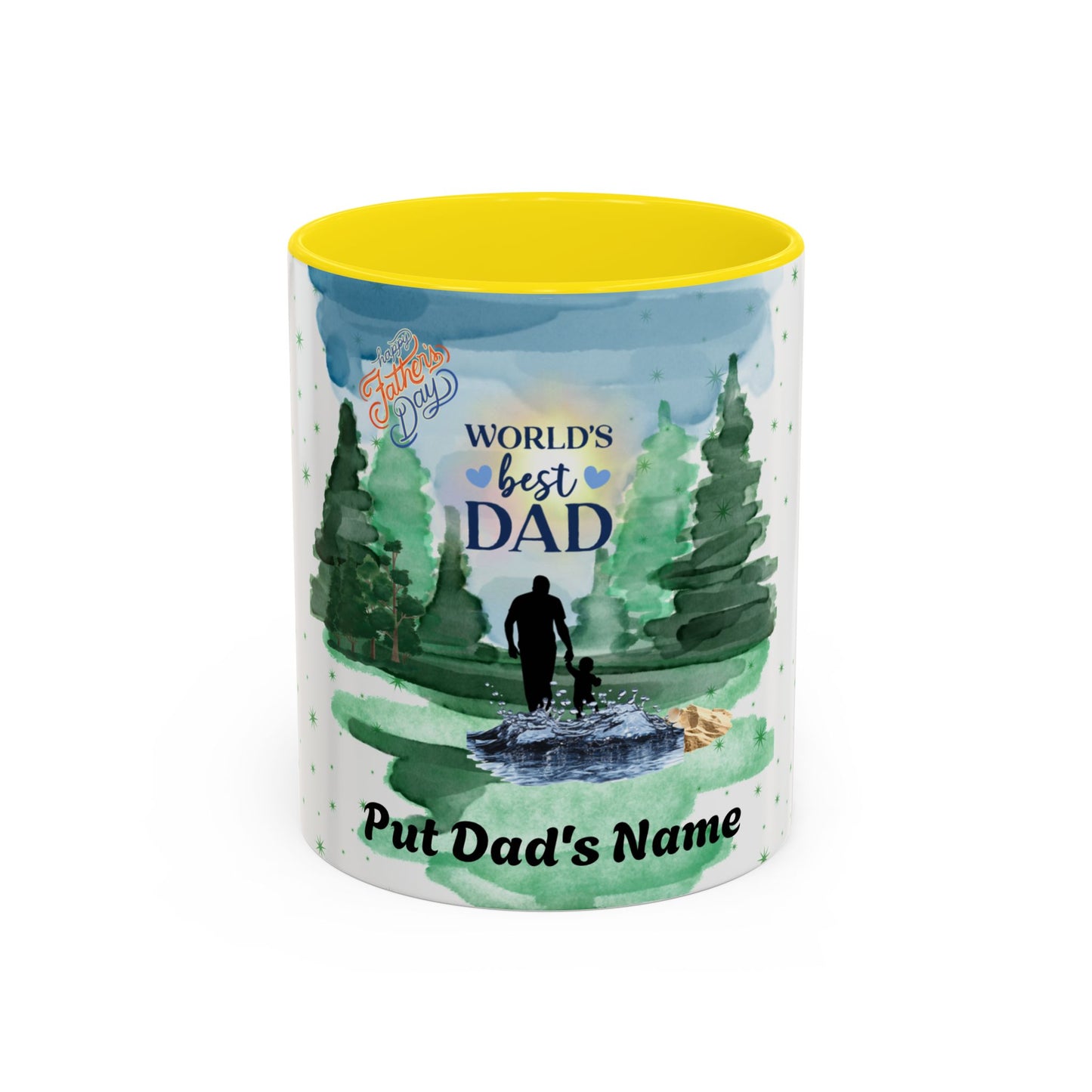 Worlds Best Dad Personalized Accent Coffee Mug Custom Name Fathers Day Gift (11oz)