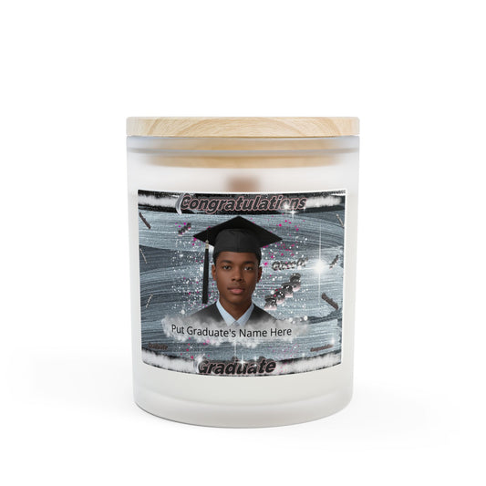 Candle 2: Graduation Photo Candle Personalized 11oz Frosted Glass Keepsake (Congratulations Graduate) Black