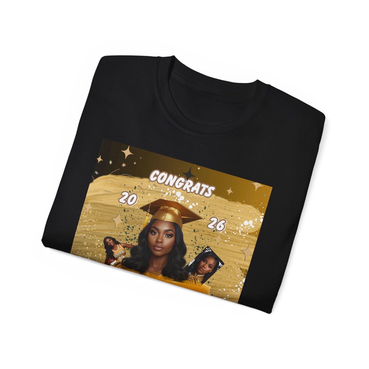 T-Shirts: Graduate Photo Tee Congrats 2026 Personalized Graduation T-Shirt. Gold/Yellow Personalize, upload your photo and write the name.