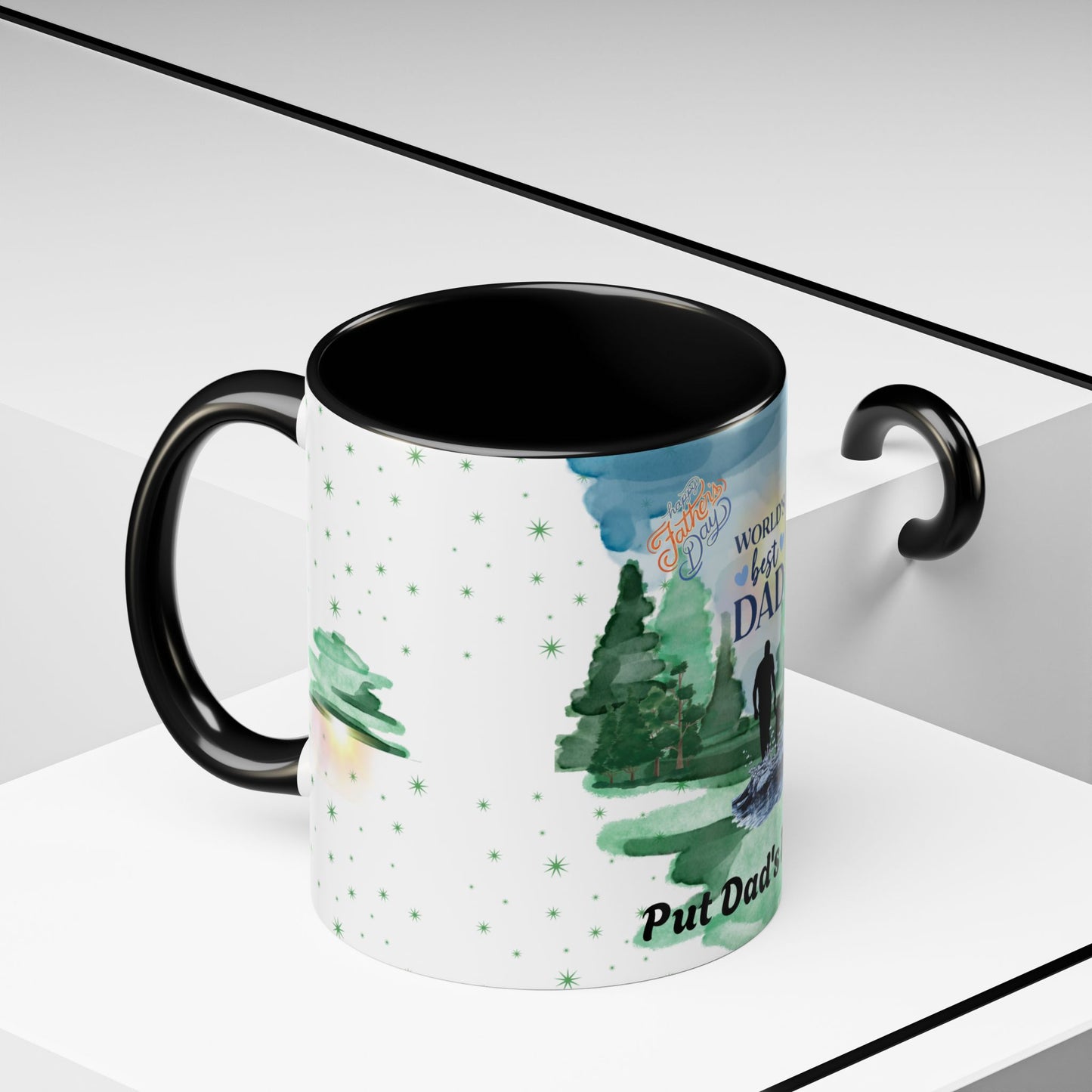 Worlds Best Dad Personalized Accent Coffee Mug Custom Name Fathers Day Gift (11oz)