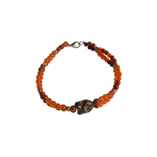 unique orange and red bracelet with a cat charm in the center: Handmade Fashion Jewelry