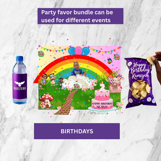 8-Piece Party Favor Bundle Template plus a small water bottle template. Making the bundle a 9 piece!