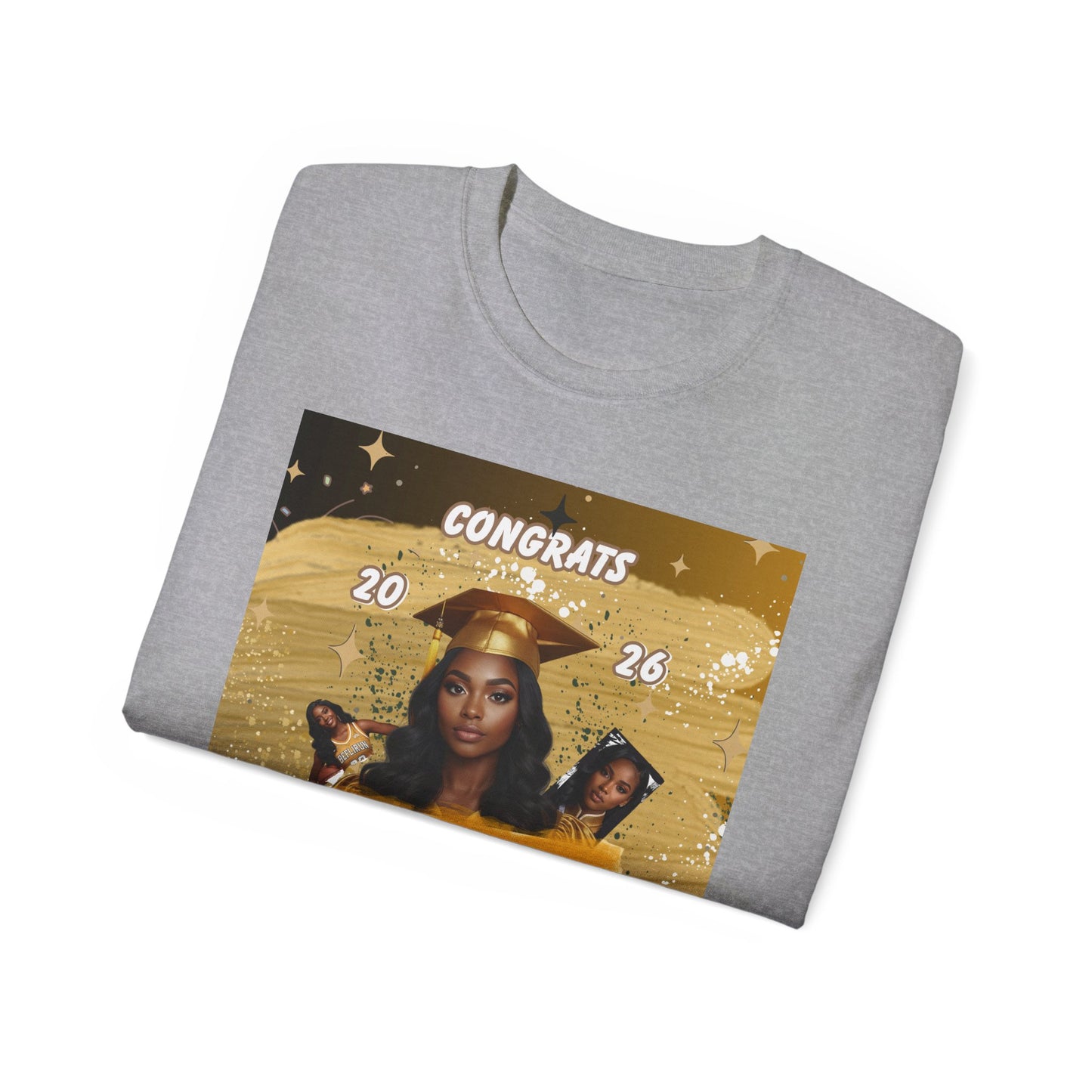 T-Shirts: Graduate Photo Tee Congrats 2026 Personalized Graduation T-Shirt. Gold/Yellow Personalize, upload your photo and write the name.