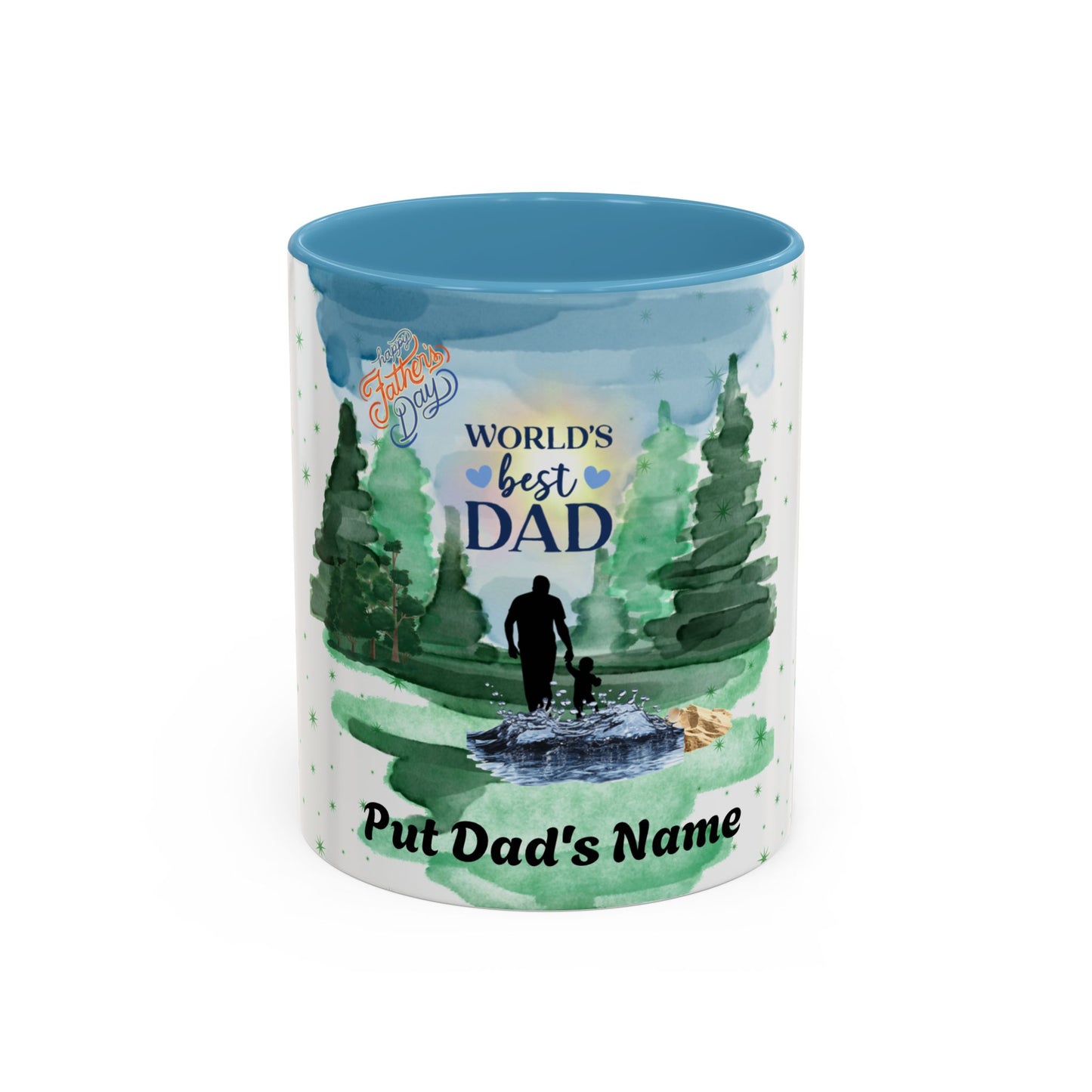 Worlds Best Dad Personalized Accent Coffee Mug Custom Name Fathers Day Gift (11oz)
