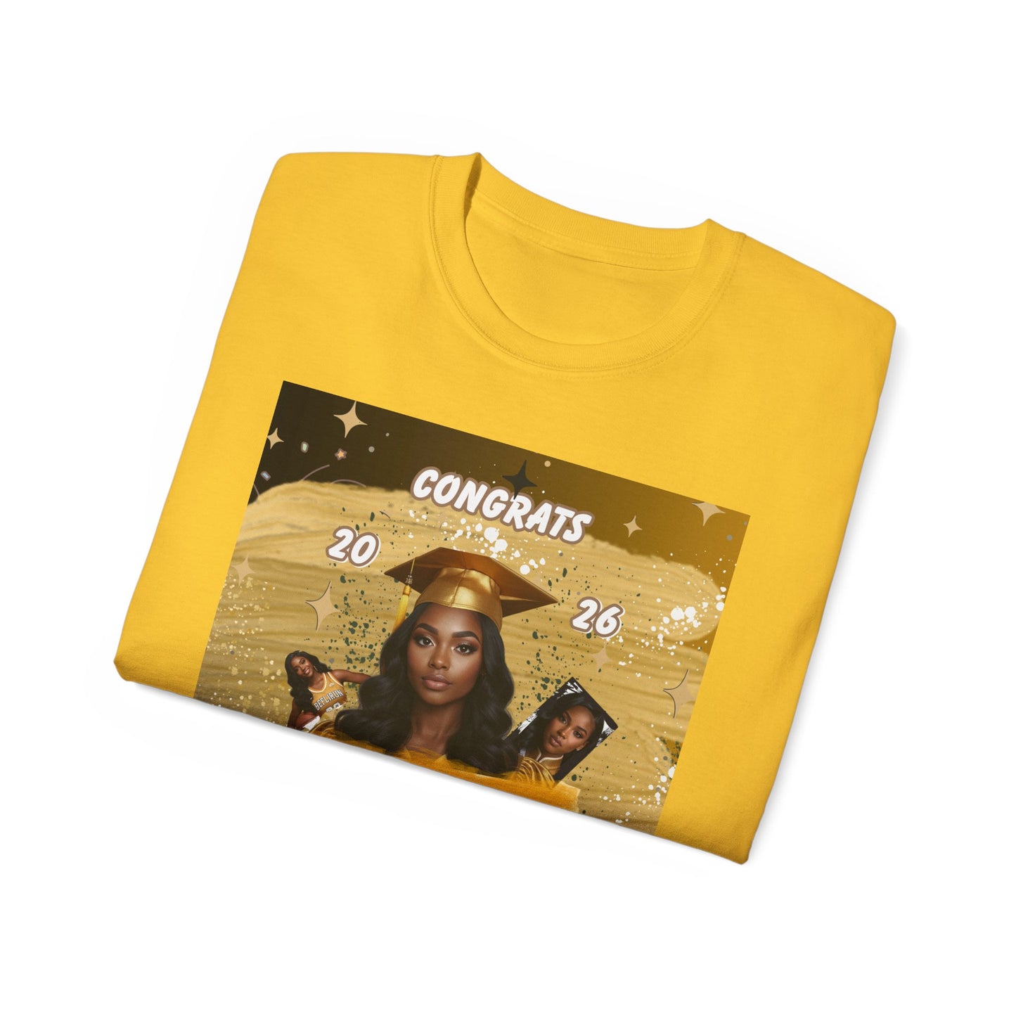 T-Shirts: Graduate Photo Tee Congrats 2026 Personalized Graduation T-Shirt. Gold/Yellow Personalize, upload your photo and write the name.