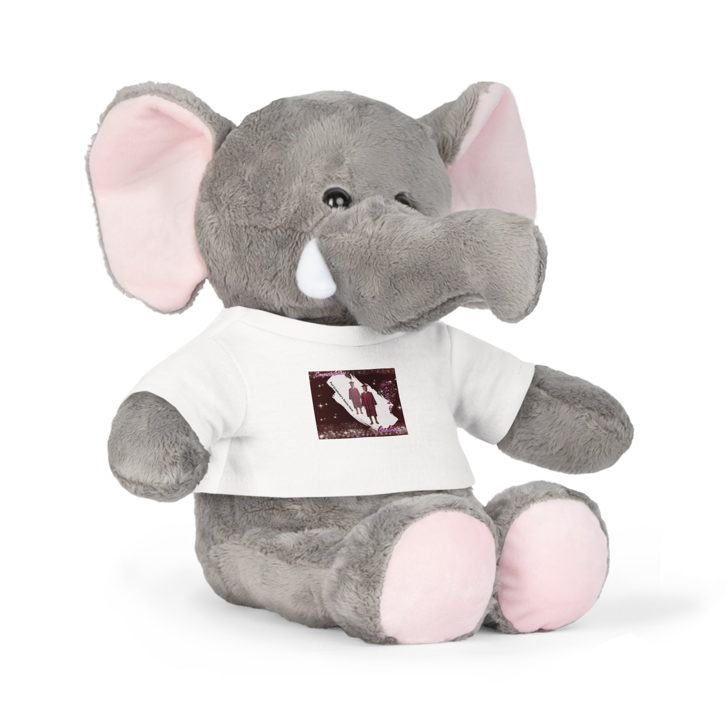 Teddy Bear Stuffed Bear Plush Graduation, personalize photo and name T-Shirt, Winter Couple Silhouette Design. Mahogany/Deep Red