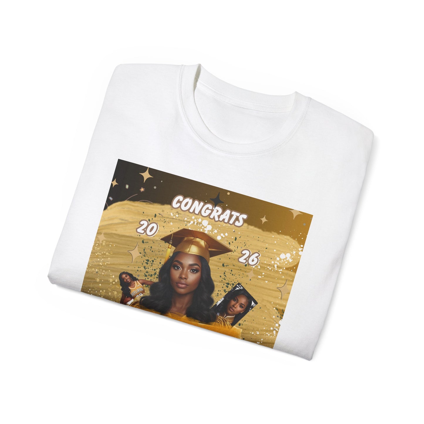 T-Shirts: Graduate Photo Tee Congrats 2026 Personalized Graduation T-Shirt. Gold/Yellow Personalize, upload your photo and write the name.