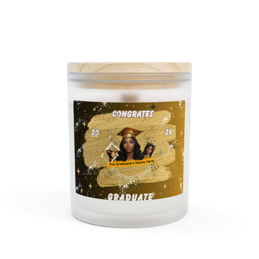 Candle 1: Graduation Photo Candle Congrats Graduate 2026 Frosted Glass Candle. Gold