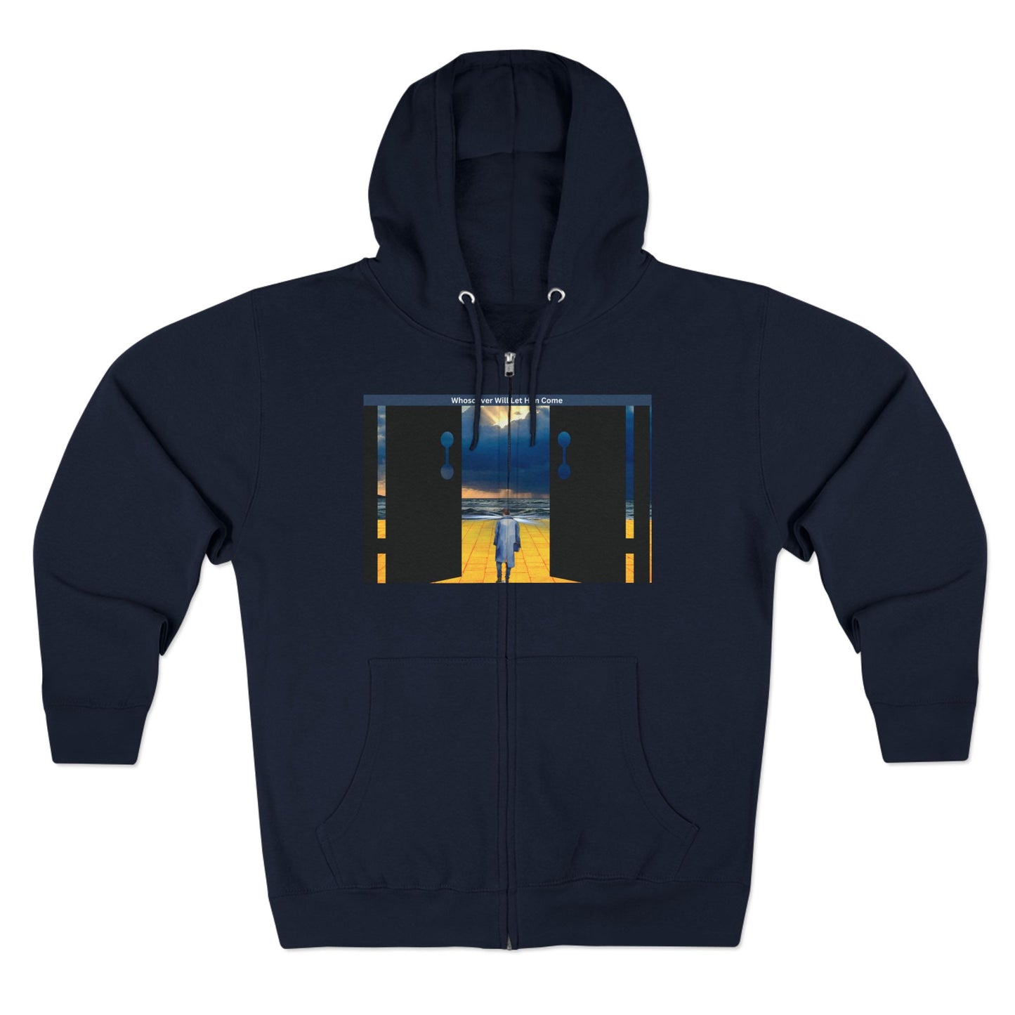 Surreal Doorway Zip Hoodie — Lone Figure Nightscape Artwork
