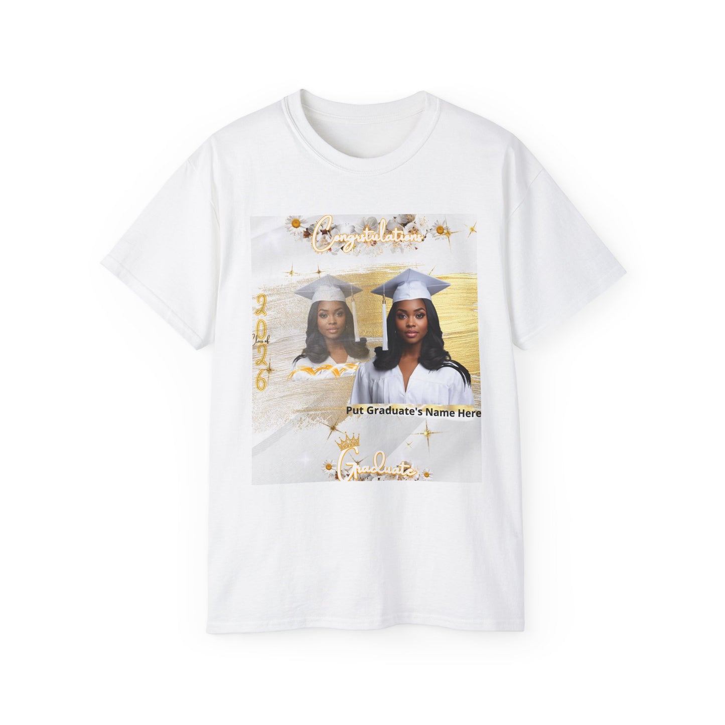 T-Shirt: Unisex Ultra Cotton Tee. Graduation keepsake T shirt, personalized. White