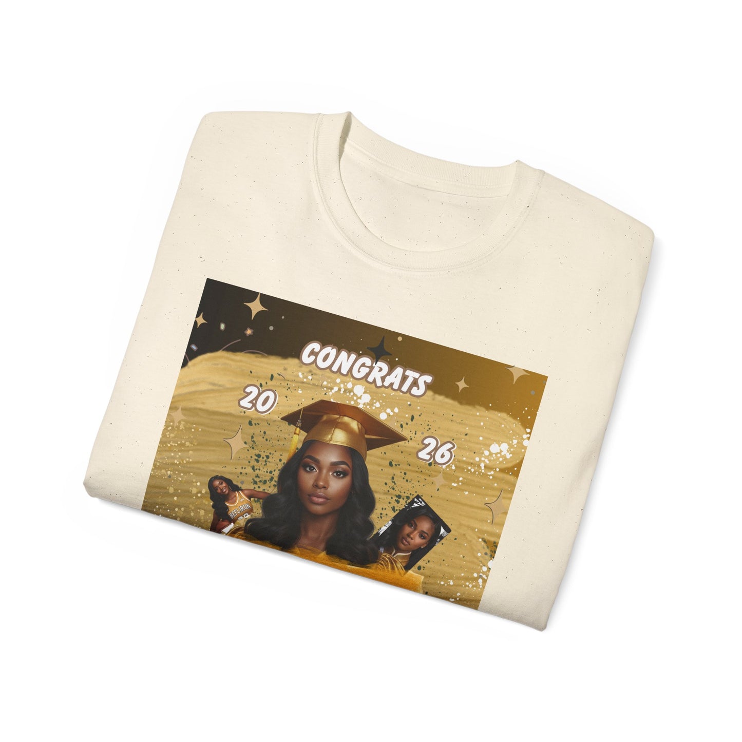 T-Shirts: Graduate Photo Tee Congrats 2026 Personalized Graduation T-Shirt. Gold/Yellow Personalize, upload your photo and write the name.