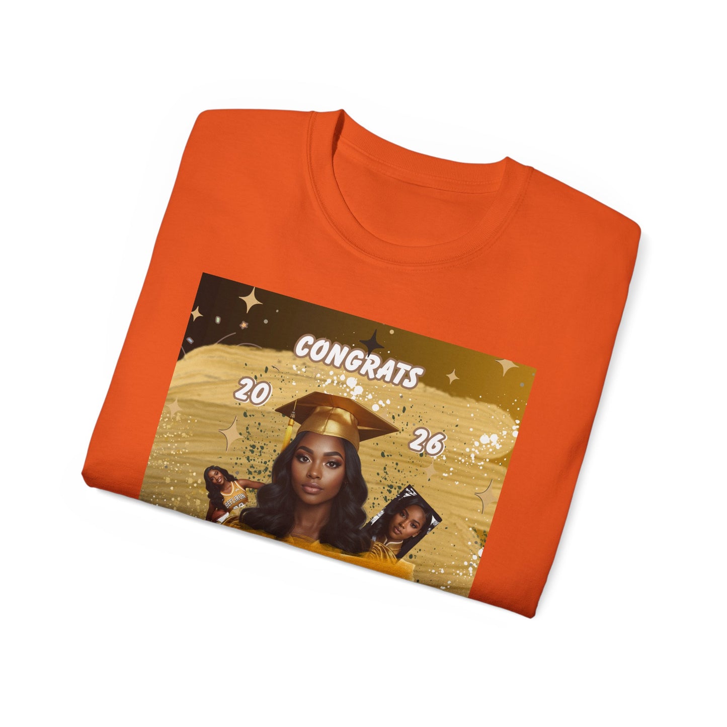 T-Shirts: Graduate Photo Tee Congrats 2026 Personalized Graduation T-Shirt. Gold/Yellow Personalize, upload your photo and write the name.