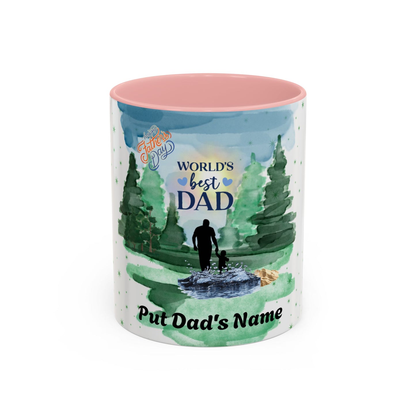 Worlds Best Dad Personalized Accent Coffee Mug Custom Name Fathers Day Gift (11oz)