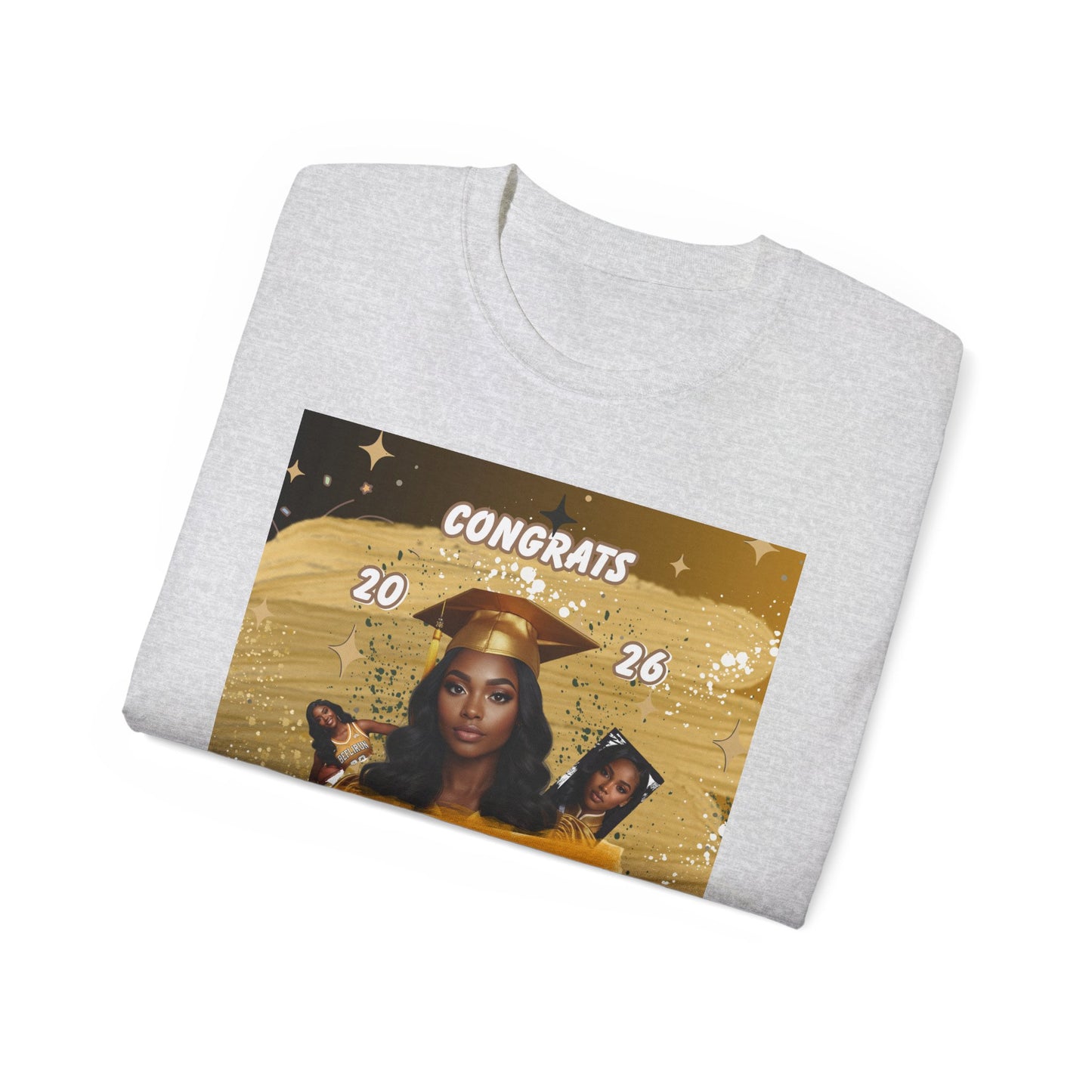 T-Shirts: Graduate Photo Tee Congrats 2026 Personalized Graduation T-Shirt. Gold/Yellow Personalize, upload your photo and write the name.