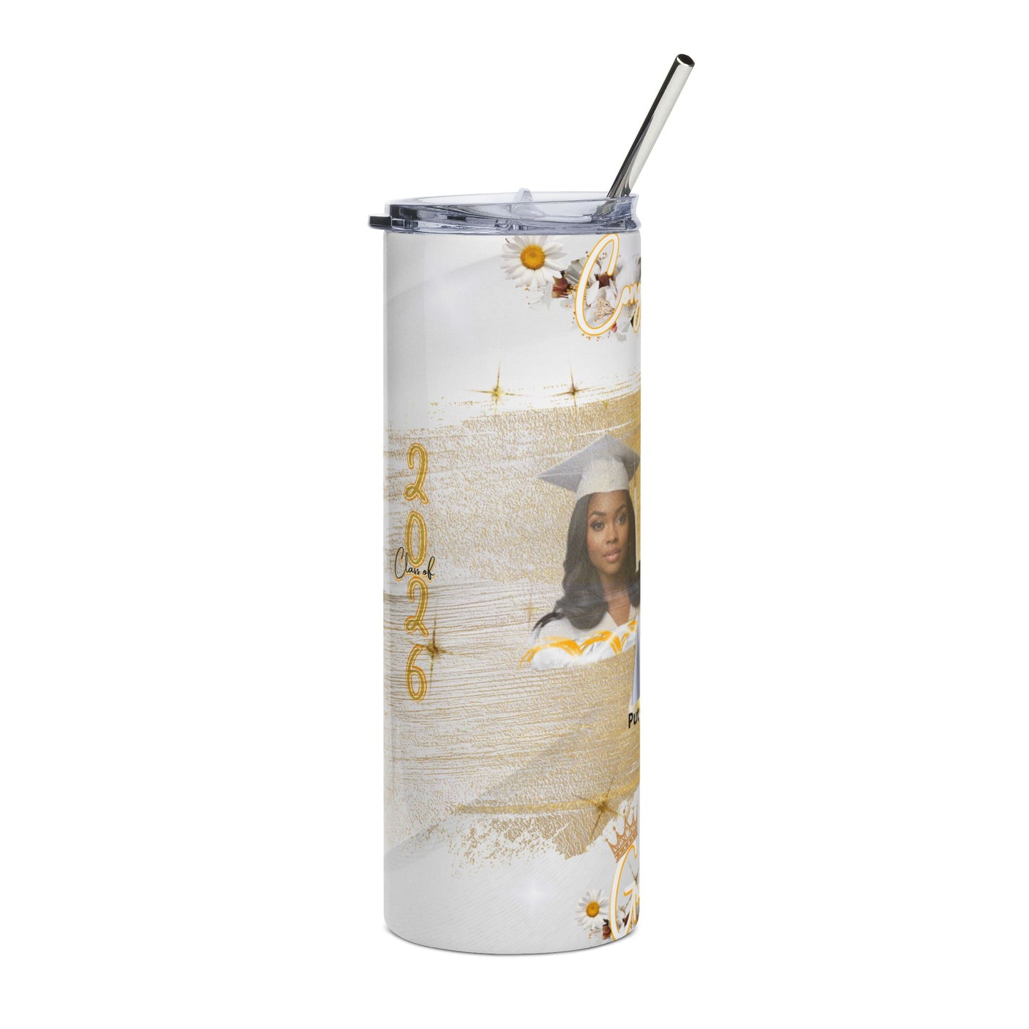 Tumblers: Graduation Photo Stainless Steel Tumbler Personalized 20oz Grad Gift. White