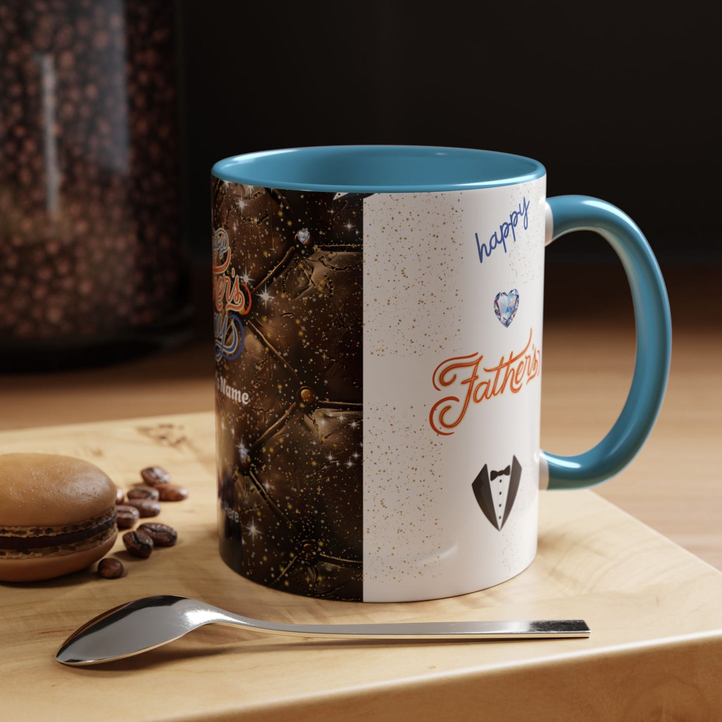 Personalized Fathers Day Coffee Mug Happy Fathers Day Photo & Name Accent Mug