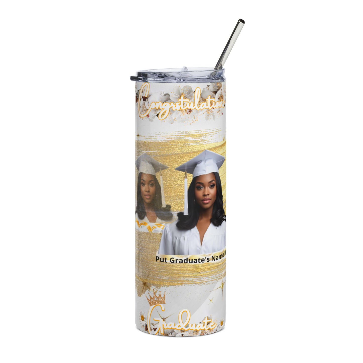Tumblers: Graduation Photo Stainless Steel Tumbler Personalized 20oz Grad Gift. White