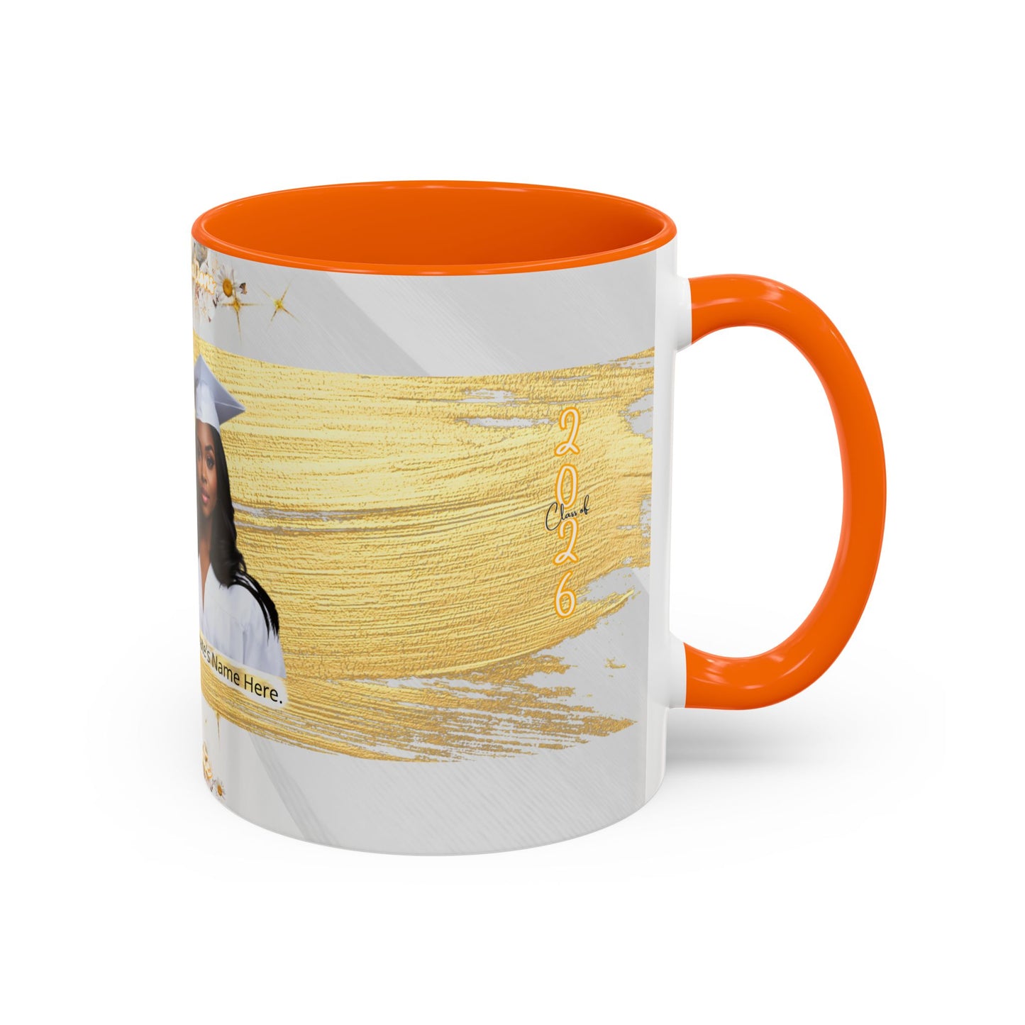 Mug: Graduation Photo Coffee Mug. Personalized Grad Gift with Gold Brush Design (11oz)