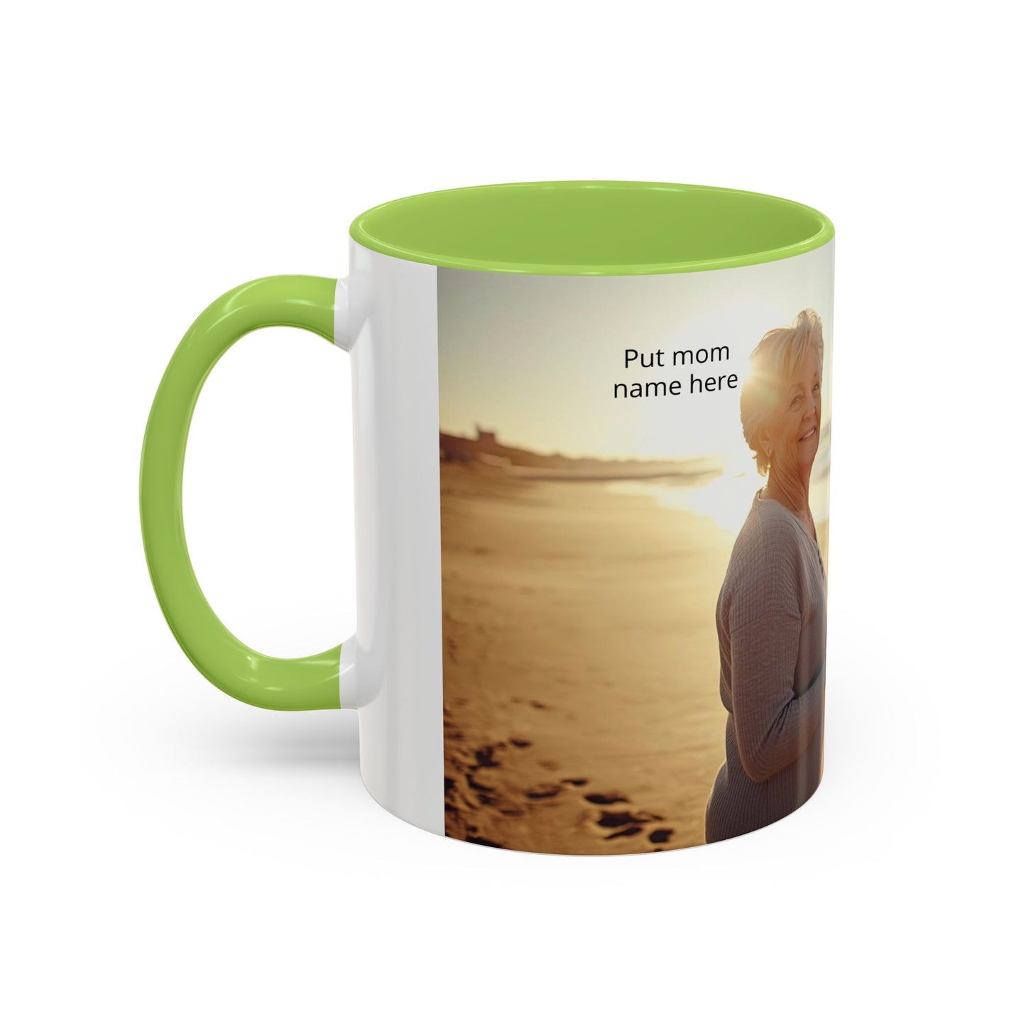 Personalized Photo Accent Coffee Mug Custom Mom and Dad Name, Sunset Beach Memory (11/15oz)