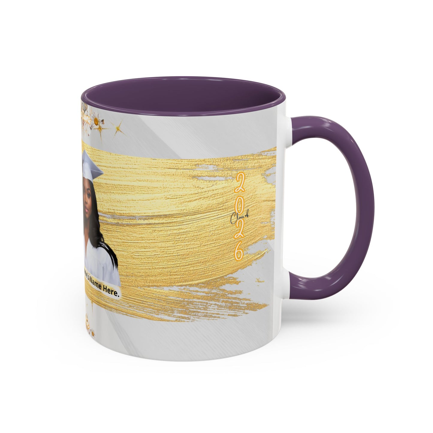 Mug: Graduation Photo Coffee Mug. Personalized Grad Gift with Gold Brush Design (11oz)