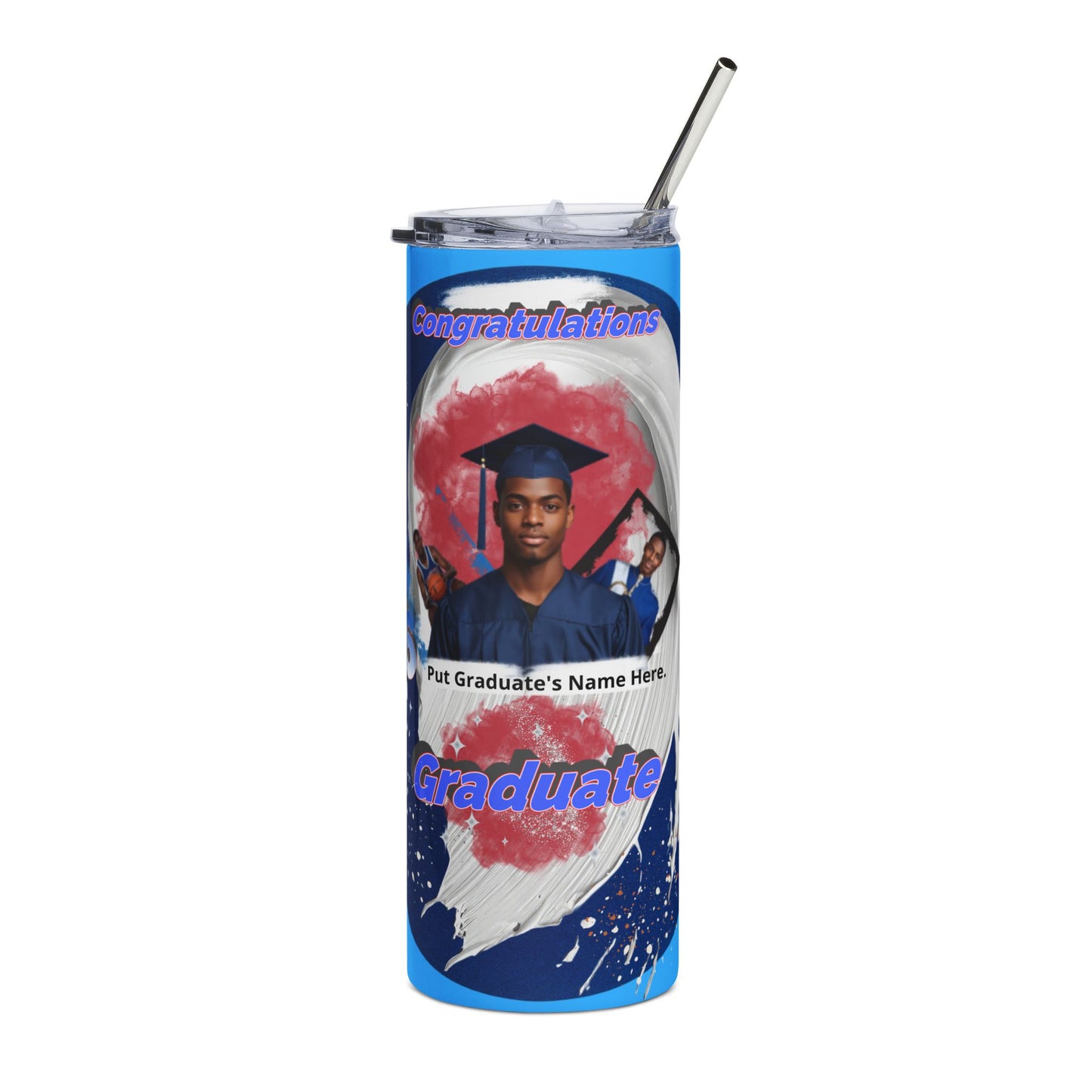 Tumblers: Personalized Graduation Stainless Steel Tumbler Custom Photo 20oz.  Blue