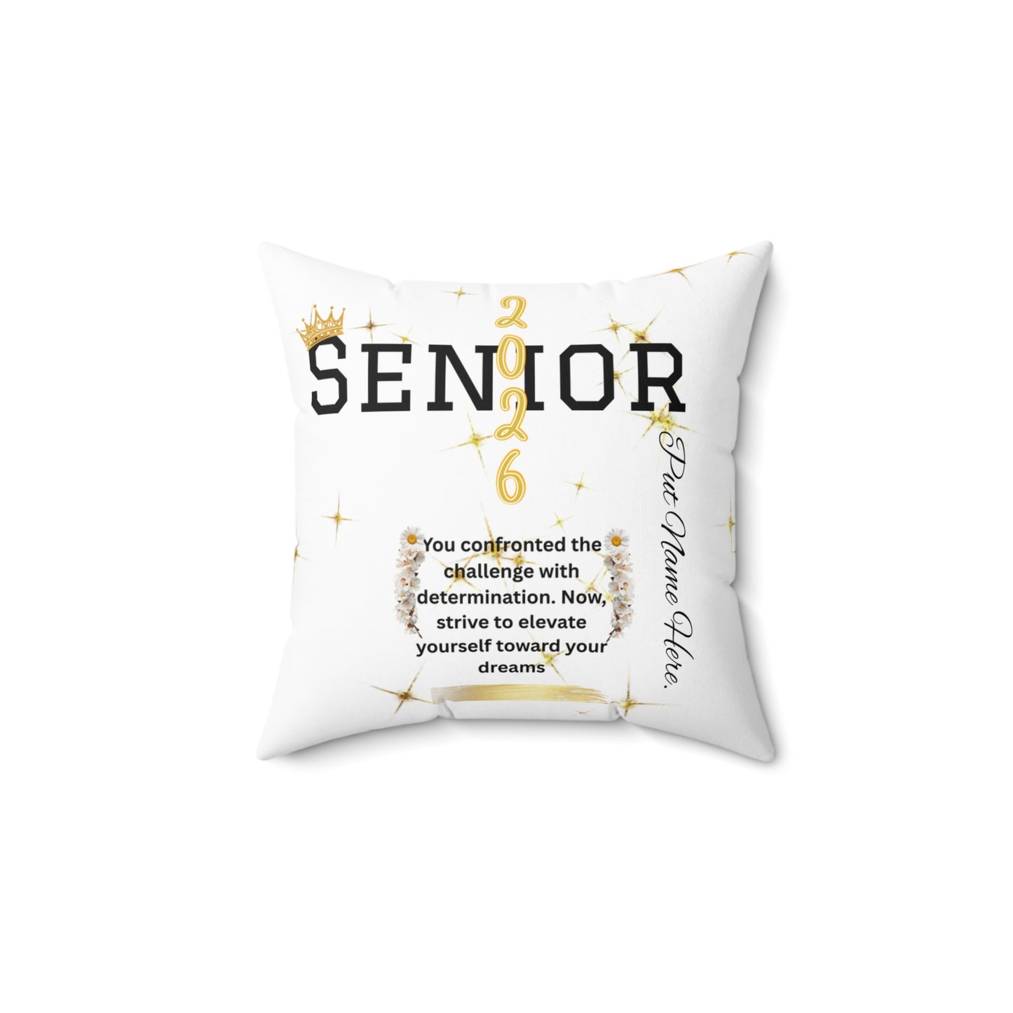 Senior 2026 Graduation Photo Pillow Personalized Gold & White Graduate Keepsake. Add name to front and back.