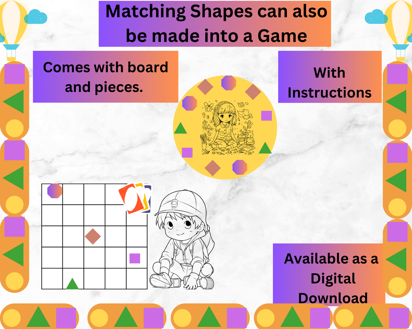 Matching Shapes Activity with printable cards and board.