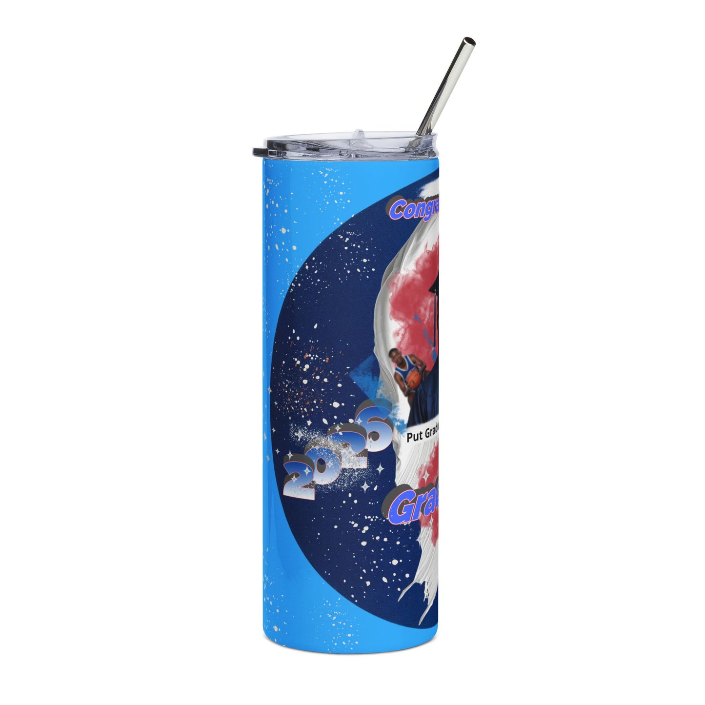Tumblers: Personalized Graduation Stainless Steel Tumbler Custom Photo 20oz.  Blue