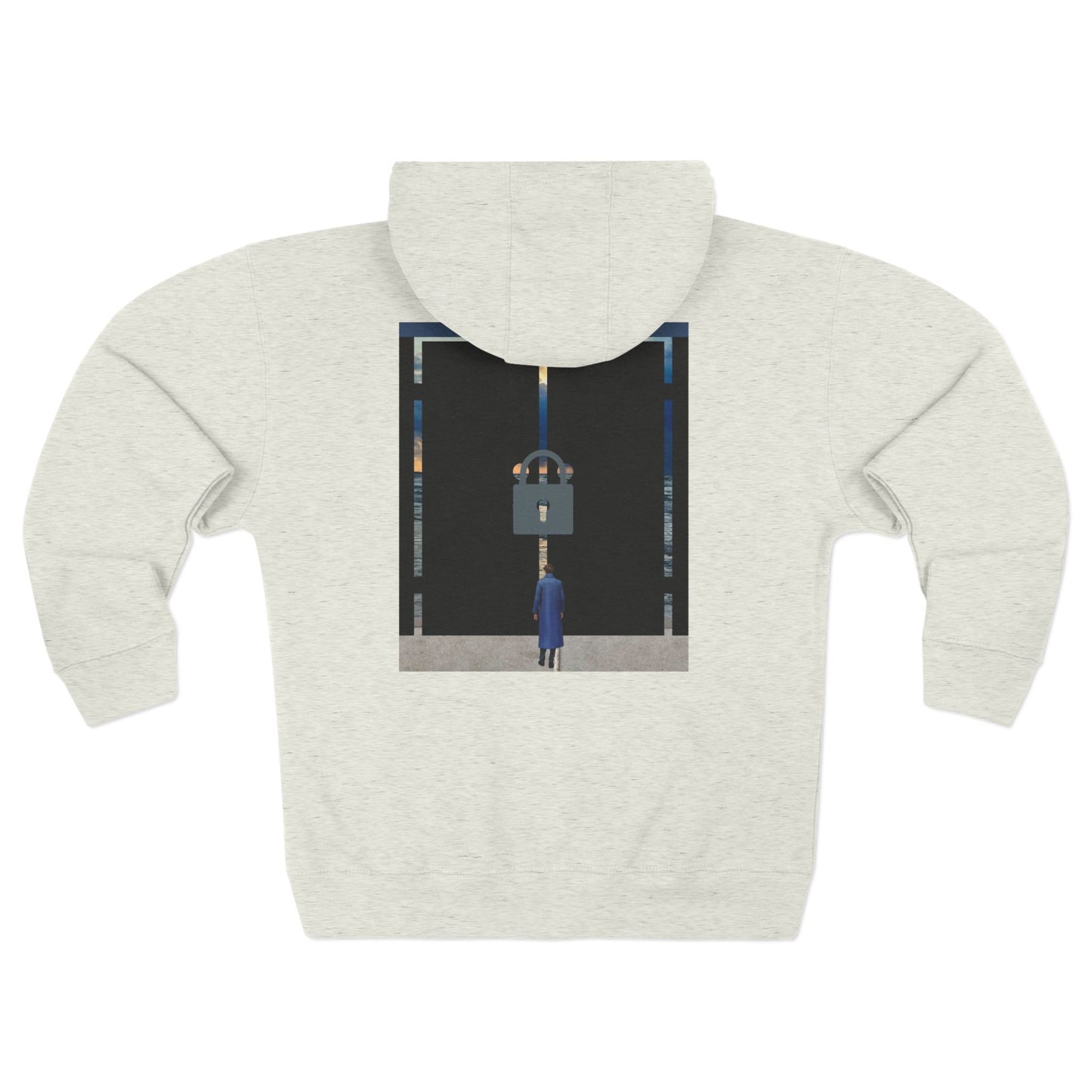 Surreal Doorway Zip Hoodie — Lone Figure Nightscape Artwork
